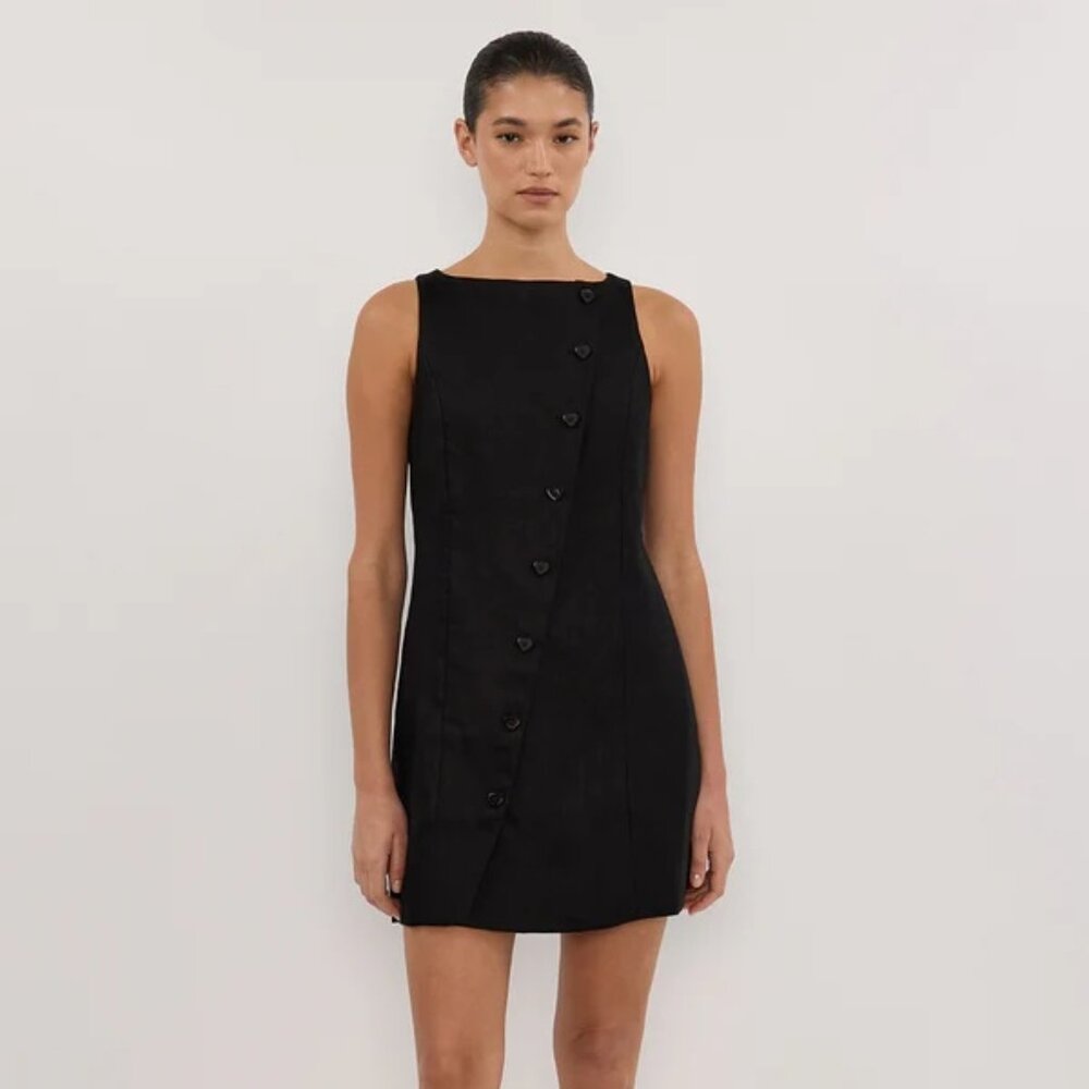 DISSH Tommy Black Linen Mini Dress - Size 2 NWT